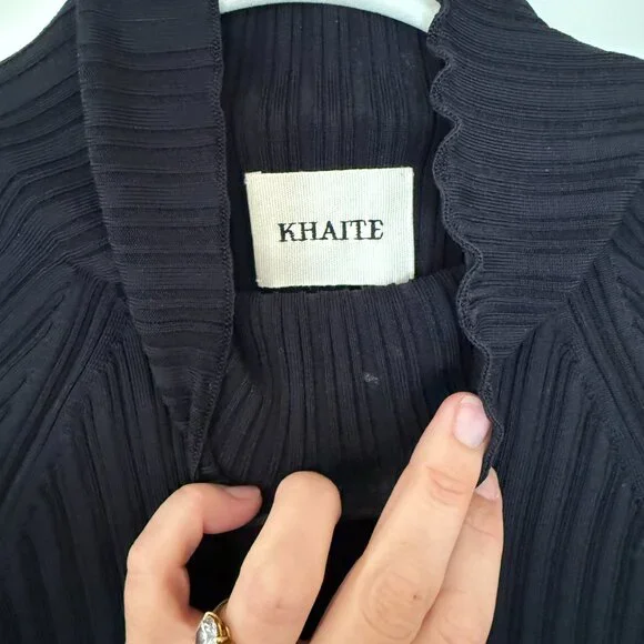 Khaite Cedar Fitted Rib Maxi Midi Dress Mock Fringe Black Small, worn once $2400 - Picture 8 of 8